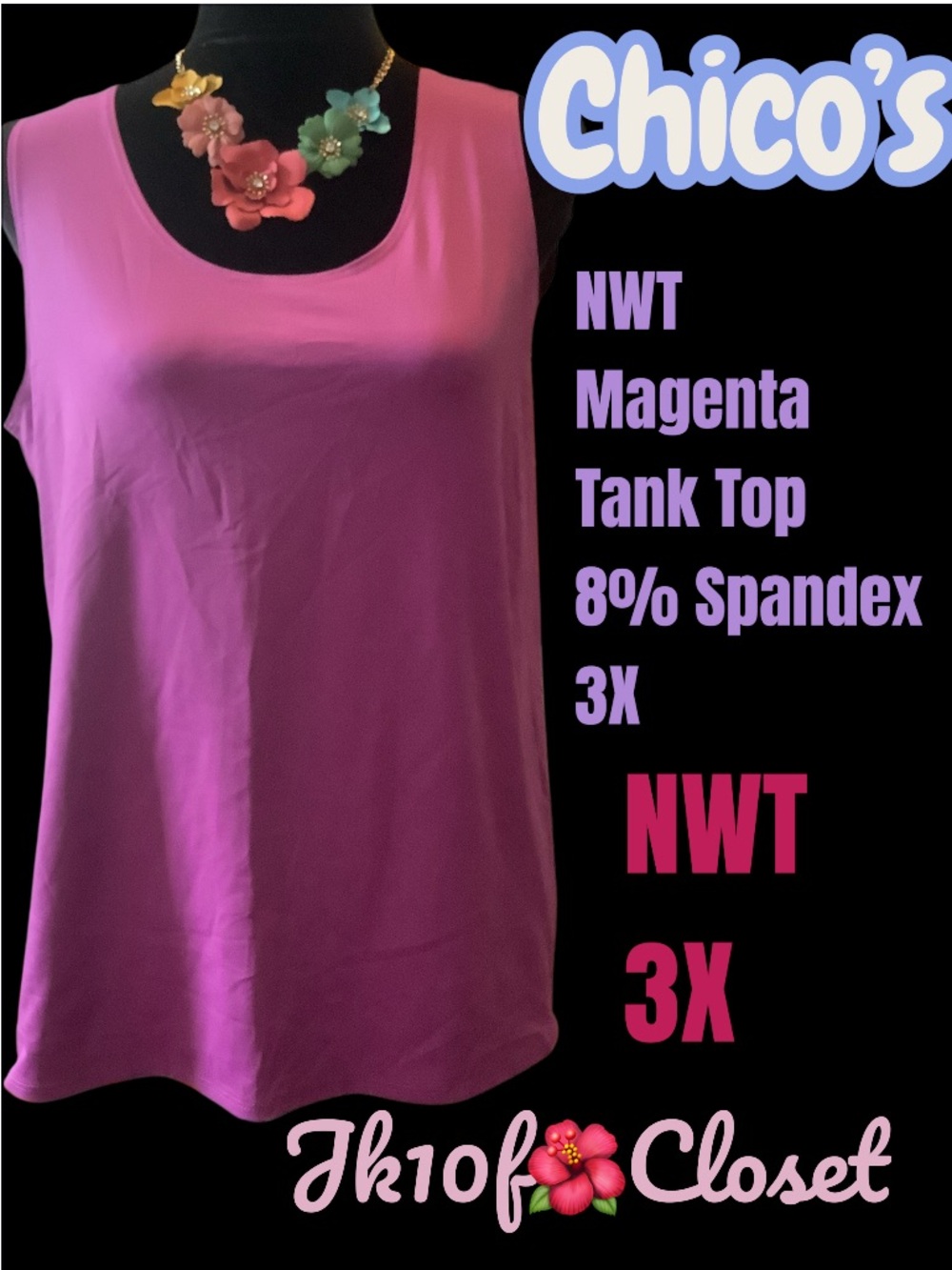 LOWEST PRICE🌺CHICO’s 3X Magenta 8% Stretch Scoop Neck Tank Top